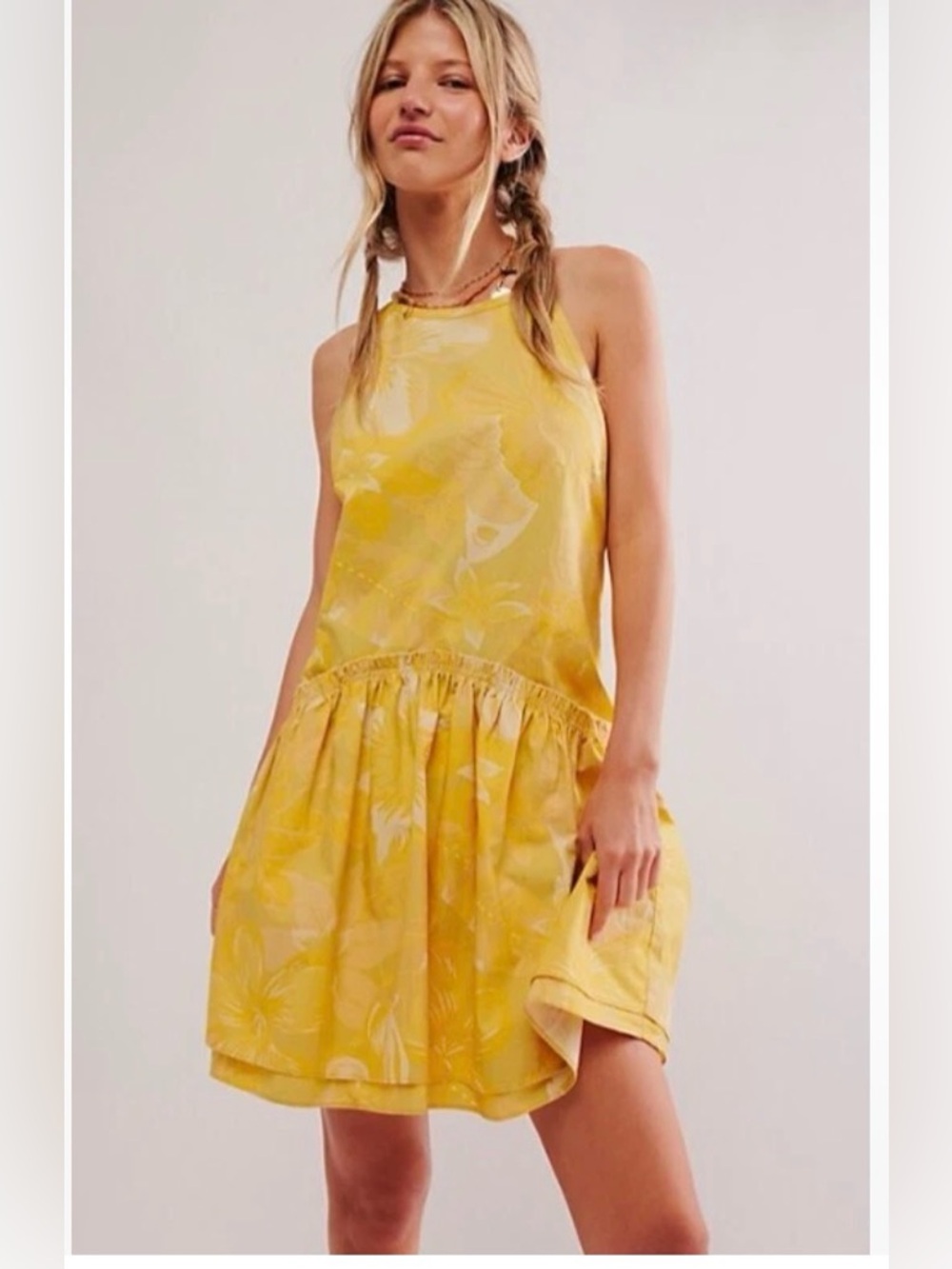 Free People Yellow Floral Halter Mini Dress